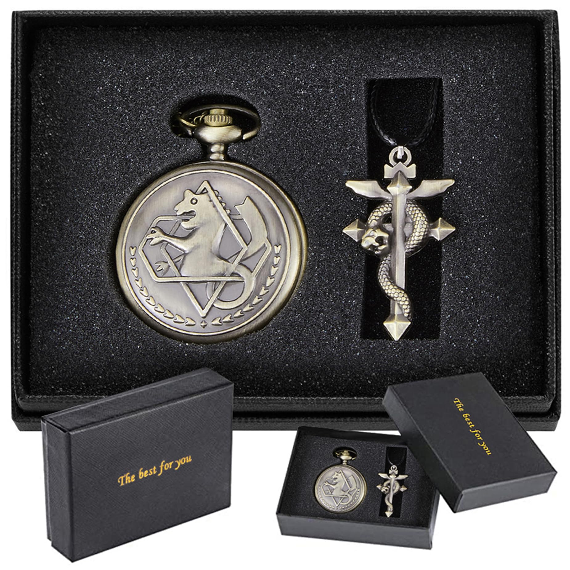 Tiong Nostalgia Movie Theme Design Alloy Quartz Pocket Watch with Chain Necklace Pendant & Gift Box