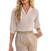 Blooming Jelly Womens Dressy Business Casual Tops Summer Work Blouses 3/4 Sleeve Button Down Shirts Trendy 2026