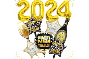 HEYPRIIL Happy New Years Eve Party Supplies Decorations 2024 Balloons Set,10 PCS New Years Eve Balloons Gold Black Champagne Star Bottle for 2024 Happy New Year Eve Party Celebration Decorations
