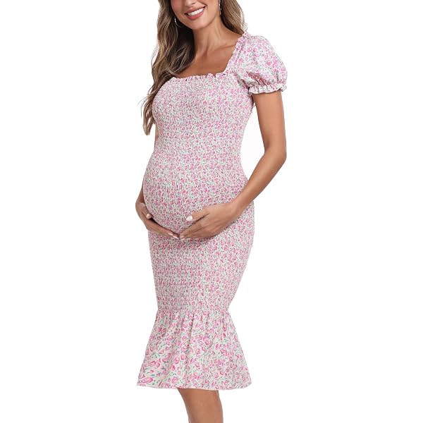 knee length dresses for ladies Barbara Knit Maternity Midi Dress in Candy Pink – Angel Maternity USA main image 1