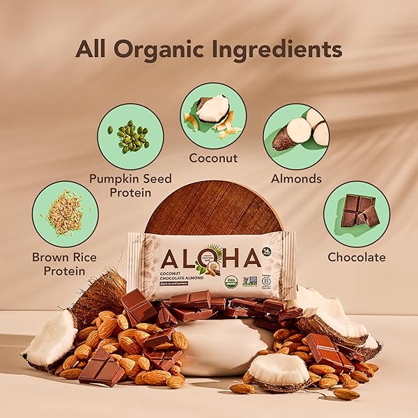 ALOHA ORGANIC PLANT BASED PROTEIN BARS – CHOCOLATE COCONUT ALMOND, VEGAN, LOW SUGAR, GLUTEN-FREE, LOW CARB, NON-GMO, NO STEVIA, NO ERYTHRITOL – 12 COUNT (PACK OF 1)