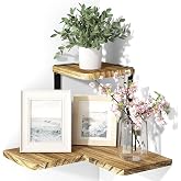SRIWATANA 2-Tier Corner Wall Shelf, Rustic Wood Shelf, Carbonized Black | Corner Floating Shelves for Wall Decor, 22Lbs, Easy Install, Space Saving, for Bedroom Bathroom Kitchen Living Room Office