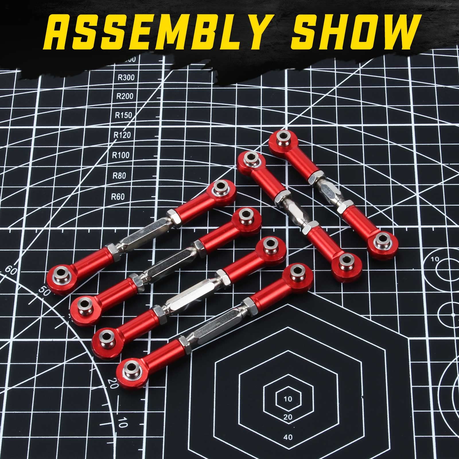 RCAWD RC turnbuckles link set tie rod for 1/10 ARRMA 3s Vorteks Senton Granite Big Rock Typhon hopups upgrades parts 6pcs (Red)