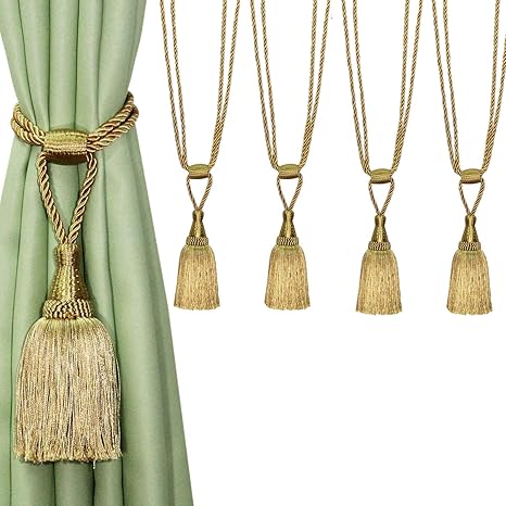 Amazon 4個 カーテン タッセル 手作り立派 ホールバック ホーム オフィス 装飾 ゴールド タッセル 房掛け オンライン通販
