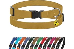 BUDKAS Breakaway Cat Collar Leather with Removable Bell - 13 Colors Available - Soft Adjustable Girl Boy Safety Lightweight Pet Kitten Collars Pink Brown Blue Green Red Orange Black (Mustard)