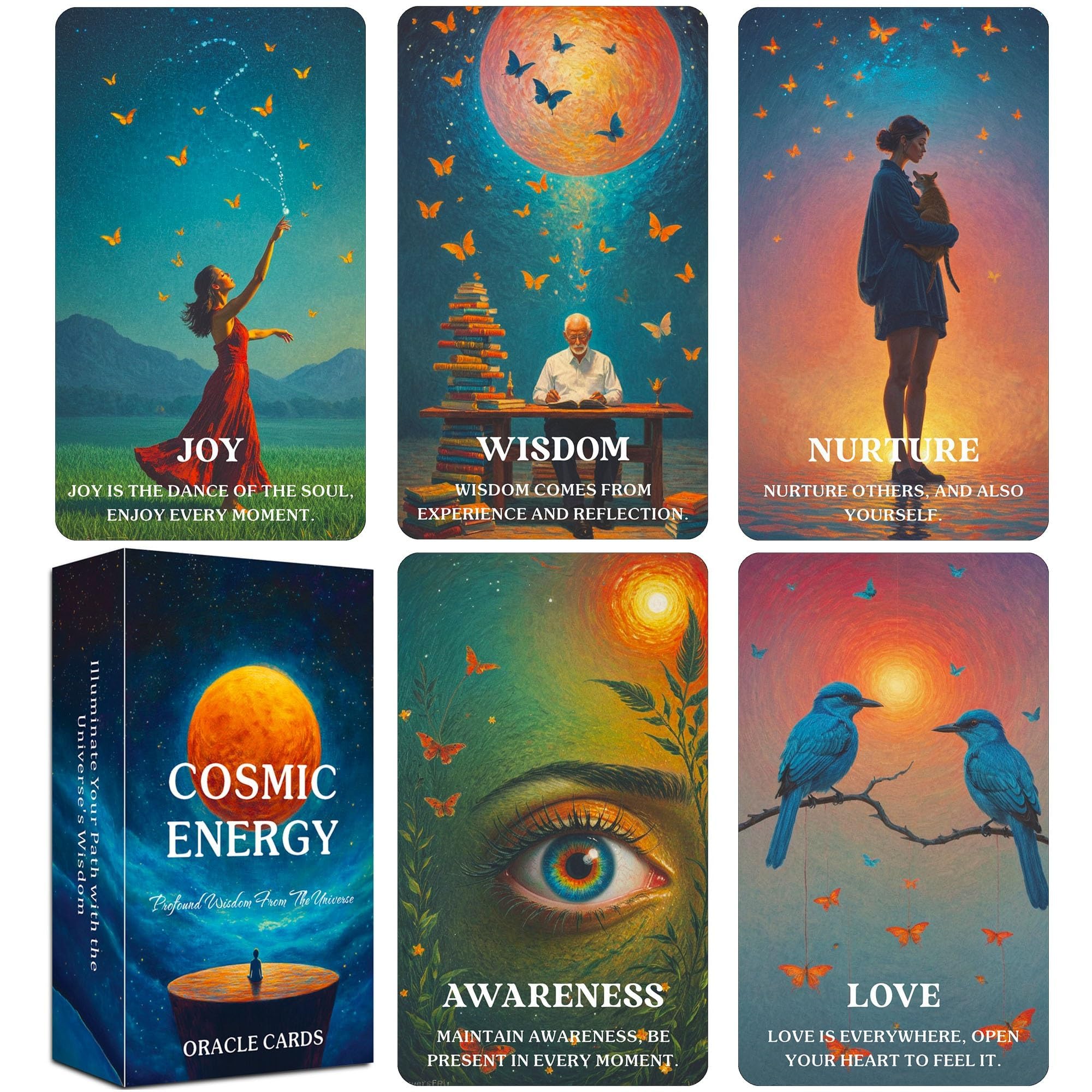 QCFQCF Cosmic Oracle Cards, Universe Message Oracle Cards for Beginners, Inner Strength, Spiritual Guidance Oracle Deck, Universal Wisdom for Daily Use, Readings, and Meditation