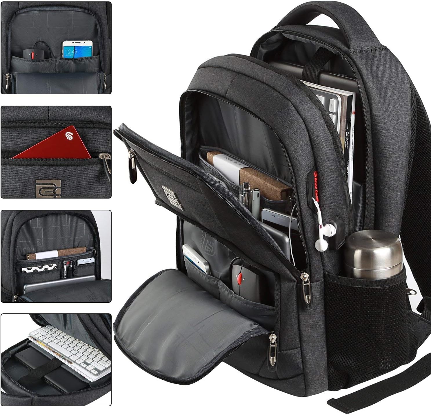 KASIBON Laptop Backpack with USB Charging&Headphone Port,Anti-Theft Business Laptop Backpack with Breathable Padded Shoulder Strap - Image 3
