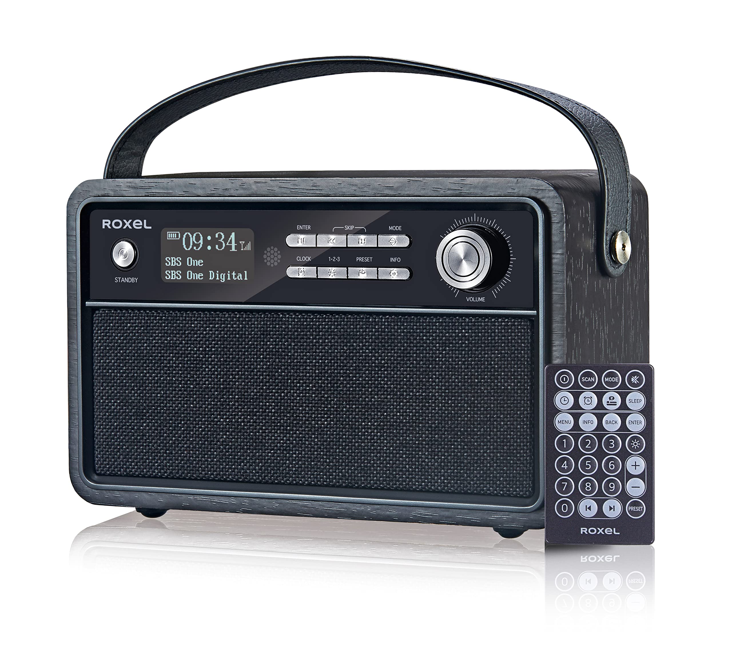 Roxel Retro D1 Vintage DAB+/FM Radio Wireless Speaker | Bedside Alarm Clock with Sleep Function. Rustic Exterior, Mains and USB Rechargeable, TF card, AUX and USB Compatible (Black)