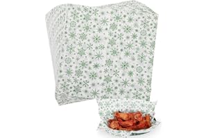GeeRic Christmas Waxed Deli Paper Sheets for Snacks, 100 Pcs Food Basket Liners for Sandwiches Fries 12 * 12 Inch,X'Mas Burgers Deli Wrap Wax Paper Sheets Snowflakes Green
