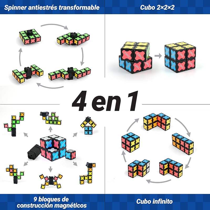 Magnet Fidget Spinner Mini - 8 Bloques: Spinner transformable, Cubo Infinito, Rompecabezas magnético, Regalo de cumpleaños para niños y Adultos, Juguete sensorial antiestrés Stem