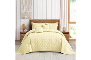Blythease Oversized King Bedspread 128x120 Extra Wide, Modern & Contemporary Look, Lightweight Bedding Cover, Reversible, 5 Piece Set, Ivory Yellow