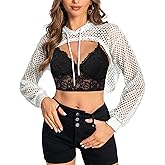 Women Mesh Crop Top Hoodie Fishnet See Through Long Sleeve Shirt Sheer Blouse for Club Party