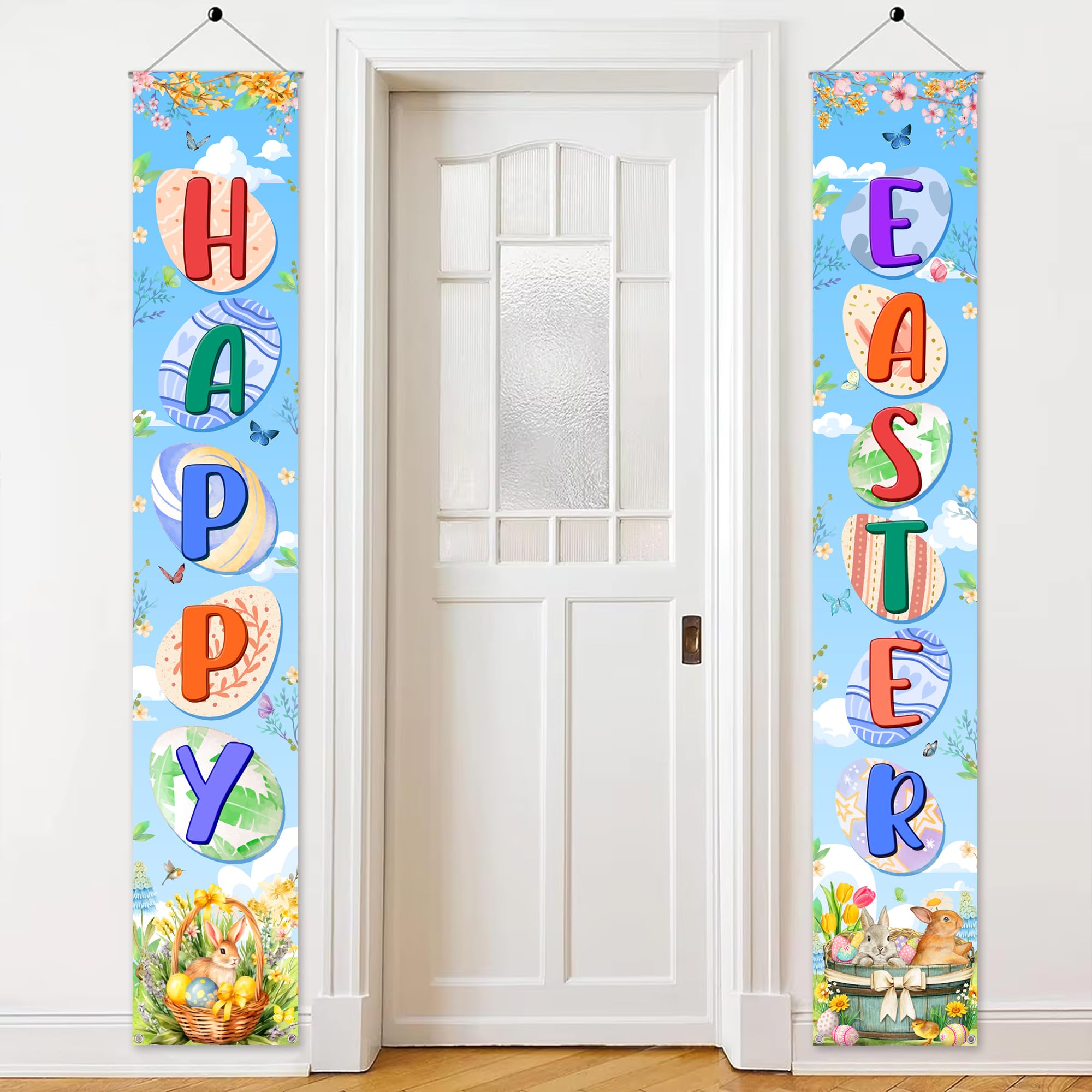Happy Easter Door Banner Decorations - Colourful Easter Hanging Door Banner Set, 180 x 30 cm Fabric Signs for Front Door and Wall Decor
