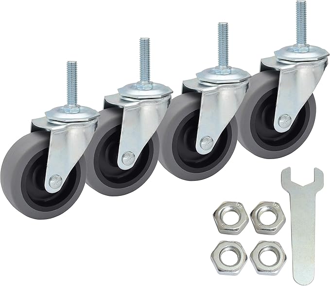 MySit Casters Wheels, 3Inch Threaded Stem TPR Caster 3/8