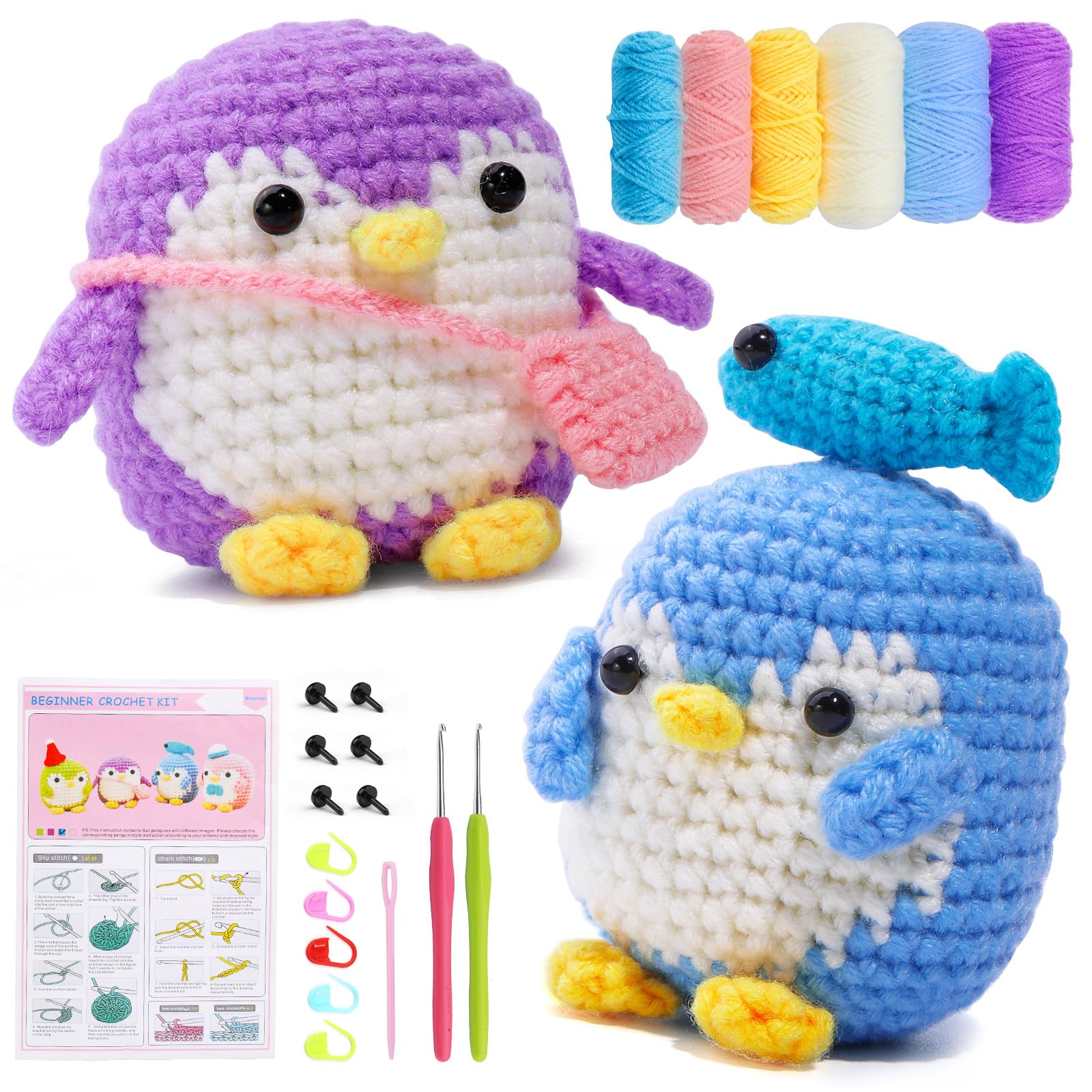 Namner Animal Crochet Starter Kit, Beginner Crochet Kit Penguin, Mini Crochet Kit with Step-by-Step Instruction Video Tutorials, Knitting Starter Kit for Adults, with Crochet Yarn, Crochet Hooks