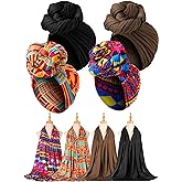 Funnysoft 4 Pcs African Scarf for Women Head Wraps for Black Women Stretch Turbans Jersey Hijab Scarf Hair Wraps Lightweight Headbands Cover