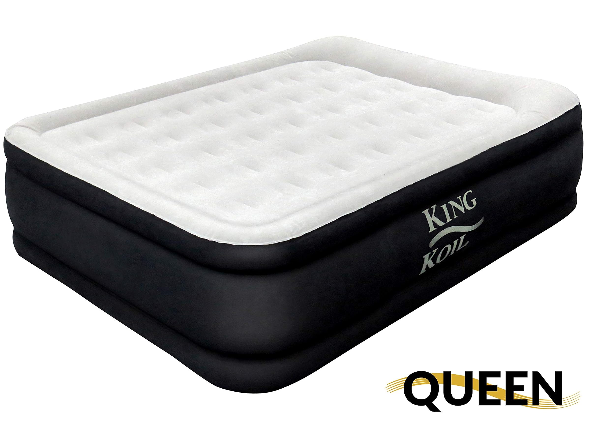King Koil Elevated Air Mattress Quilt Top & 1 Year - Best Inflatable Air Bed with Built-in Pump - Queen Size Updated Luxury Air Mattress Queen Black