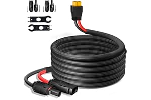 FEOTECH Solar to XT60 Cable 30FT/9.144M Extension Cable 12AWG XT60 Cable with 2 Pairs-IP67-Male/Female Solar Connectors for Solar Panel Extension Wire to RV Power Station