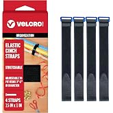 VELCRO Brand Elastic Cinch Straps with Buckle, 15in x 1in, Black, 4 Pack | Stretchable And Adjustable For A Snug Fit; Fastens Lumber, Yoga Mats, Tools, Camping Equipment, And Bulky Gear