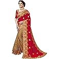 TRENDMALLS Women's Silk Satin Embroidery Saree with Unstitched Blouse