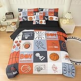 Peopleareok 6 Piece Basketball Comforter Set Twin, 3D Printed Basketball Theme Bedding Set, Soft Microfiber Comforter Set for Boys, Ball Sports Games Themed All Season