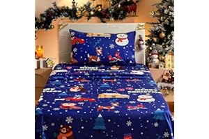 BYSURE Twin Sheets Set Kids(Christmas Snowman, Navy Blue), 3 Pieces Easy Fit Deep Pocket Sheets Set, Breathable Wrinkle-Free Microfiber Bedding for Children