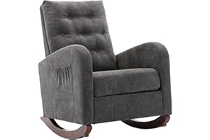 Dolonm Rocking Chair Mid-Century Modern Nursery Rocking Armchair Upholstered Tall Back Accent Glider Rocker for Living Room (Dark Gray - Polyester)