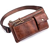 Myunxui Genuine Leather Fanny Pack Waist Bag for Men Women Clutch Bag Hip Bum Travel Pouch Sling Crossbody Chest Bags Shoulder Daypack Multiple Pockets Waist Pack Brown