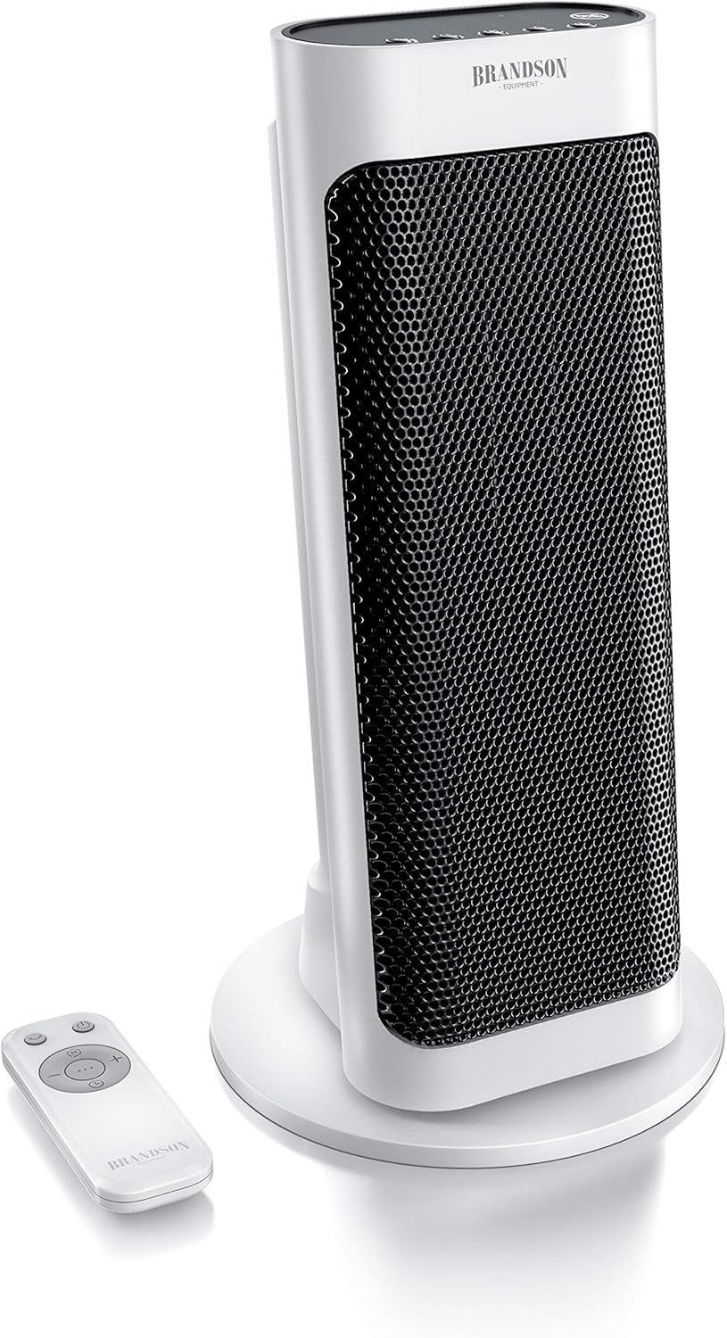 Brandson - Heizlüfter mit Fernbedienung - Keramik Heizstrahler Badezimmer energiesparend leise - Schnellheizer mit Oszillationsfunktion - 2X Heizstufen - Timer - Heizung Heater - GS-Zertifiziert