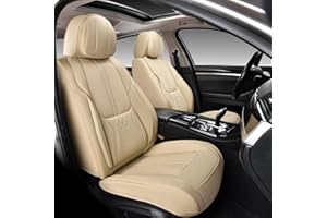 BWTJF Front Seat Covers, Universal Seat Covers for Cars 2 Pieces, Waterproof Leather Auto Seat Protectors Car Interior Accessories, Car Seat Cushions Fit for Most Sedans SUV Pick-up Truck, Beige