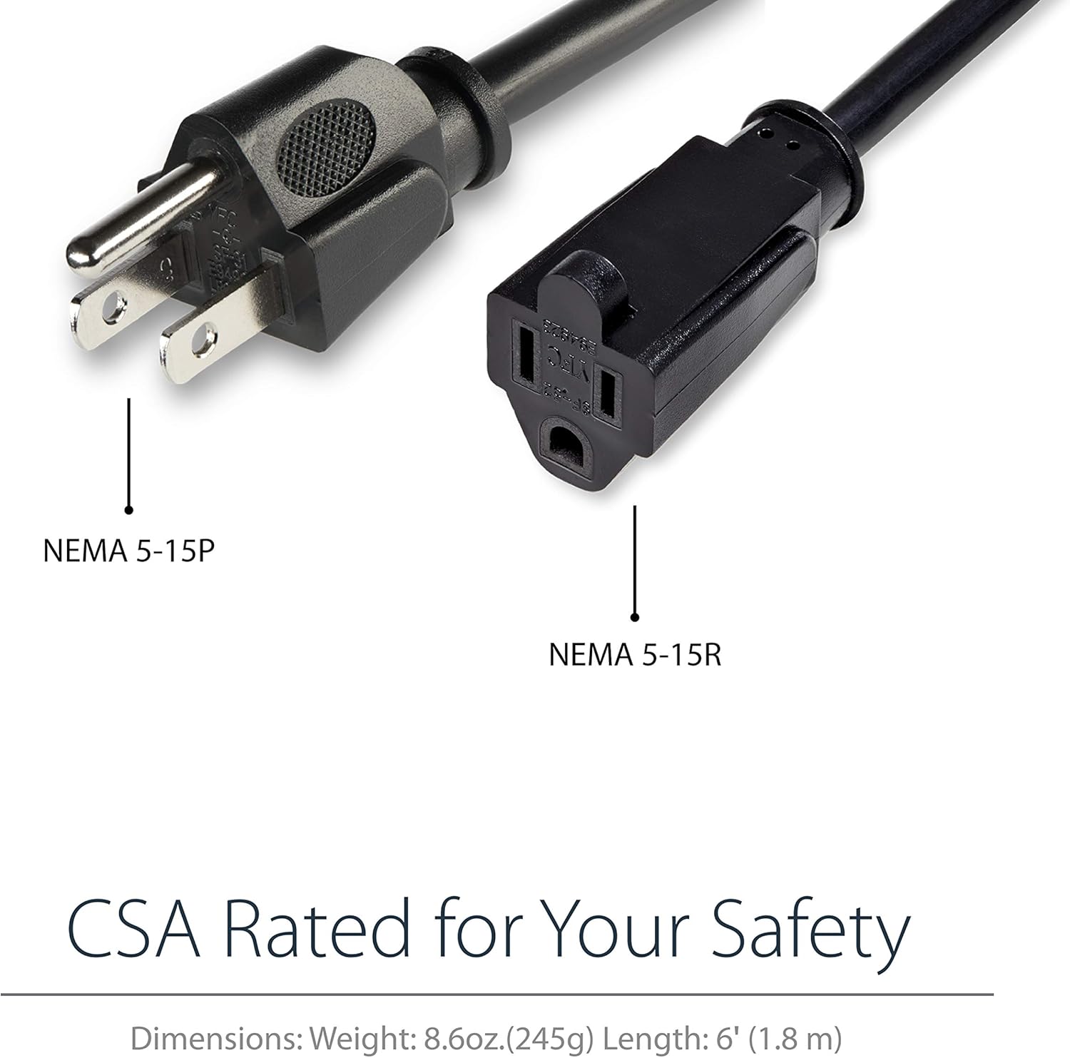 StarTech 6ft Power Cord with 125 Volts at 13 Amps - 16 AWG Power Extension Cable Cord - NEMA 5-15R to NEMA 5-15P (PAC1016): Home Audio & Theater