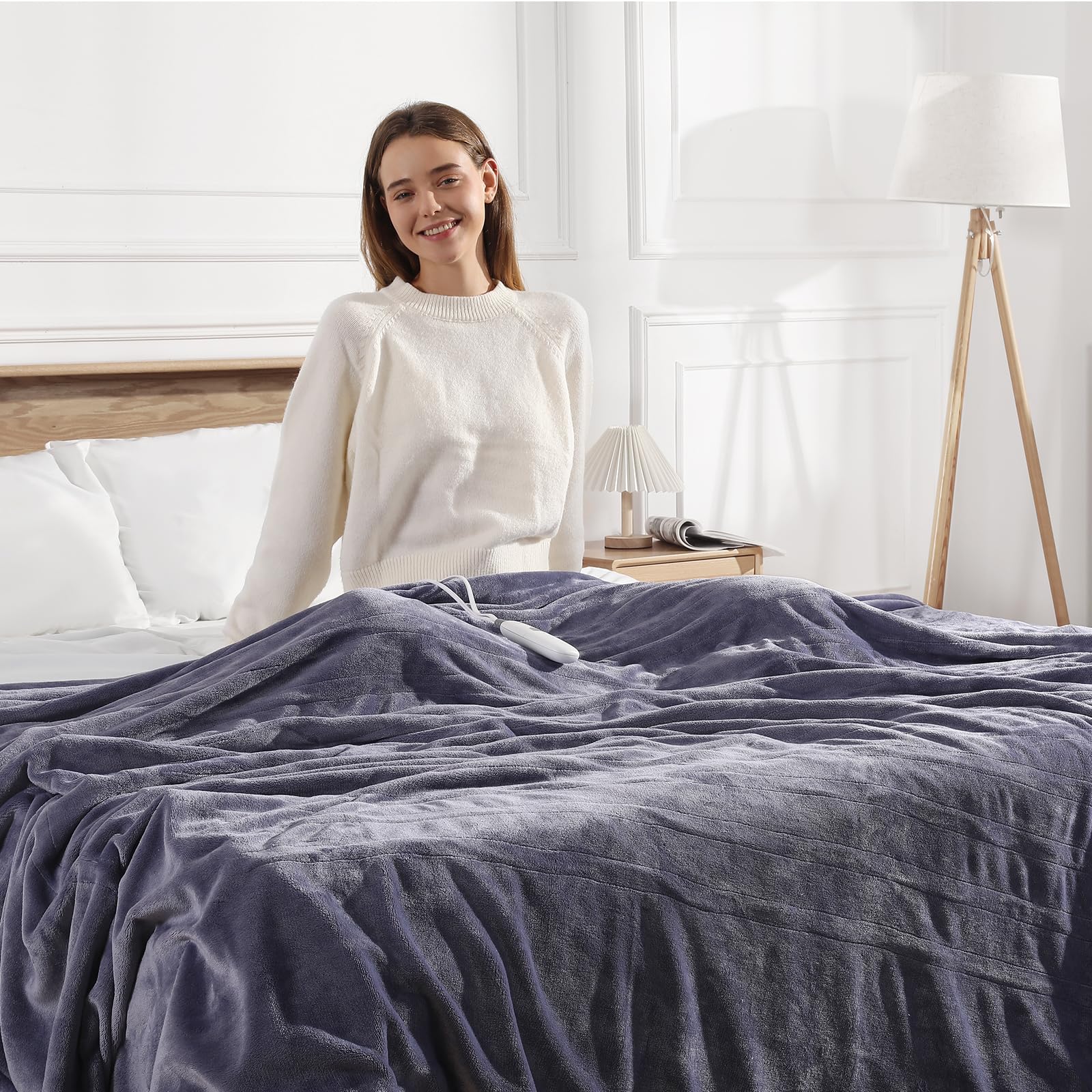Queen Size Heated Blanket Electric Blanket 84''X90''-Ultra Soft Plush Premium Flannel, Double Controllers Heated Blanket with 5 Heat Settings & 10 Hours Auto-Off for Grandma Gifts(Lavender)