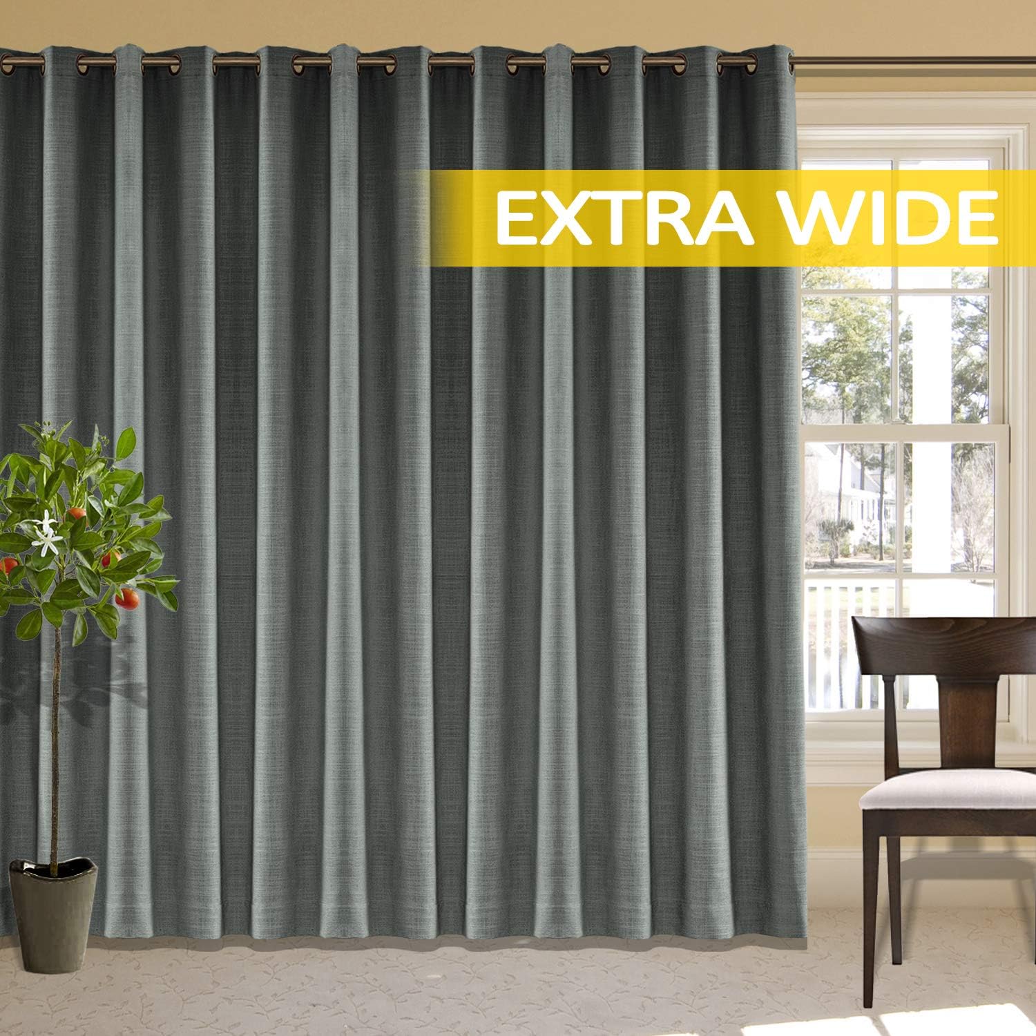 cololeaf Room Darkening Linen Curtain for Sliding Door Energy Saving Faux Linen Curtain for Living Room, Primitive Burlap Textured Linen Room Divider Curtain, Carbon Grey 100W x 84L Inch (1 Panel)