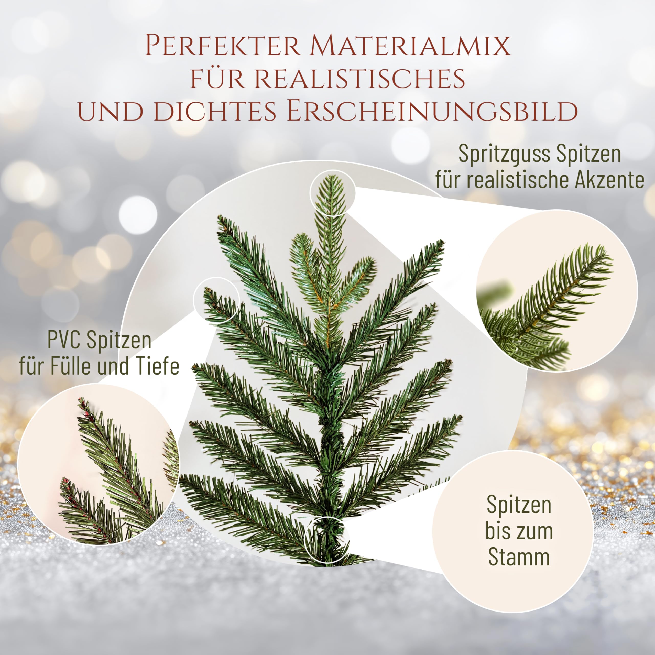 Premium Weihnachtsbaum künstlich 220cm - TESTSIEGER 10 Jahre GARANTIE - Naturgetreu, dichte Zweige, Künstlicher Weihnachtsbaum mit Holzständer – Tannenbaum künstlich von Pure Living