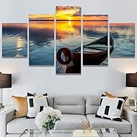 SIGNWIN 5 Panel Canvas Wall Art Modern Art Boat Expressive Multicolor Nautical Photography Transportation for Home Decorations Ready to Hang - 60