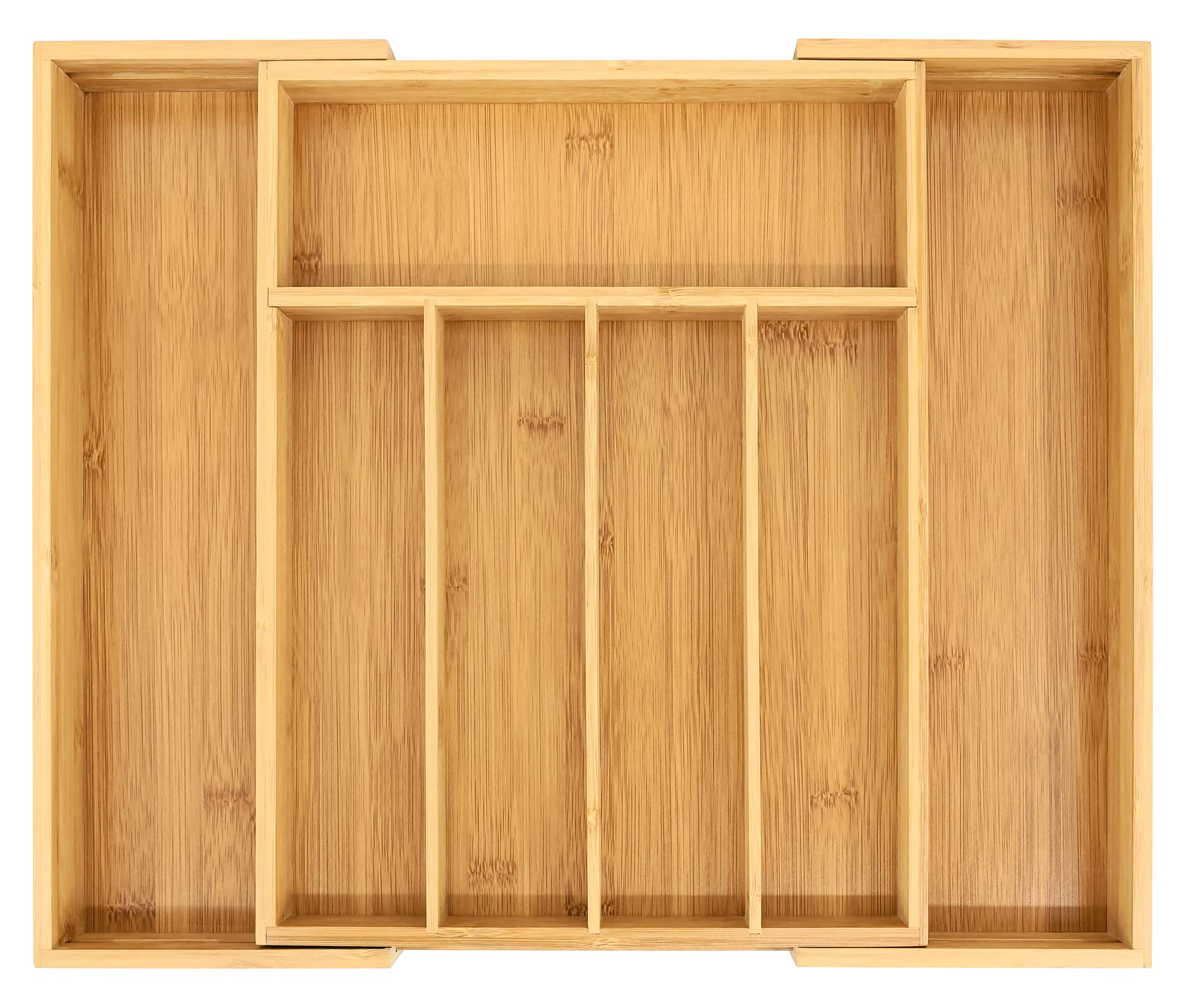 VaeFae Bamboo Cutlery Organiser, Expandable Cutlery Tray for Drawer and Utensil Holder, Multi-Function Drawer Storage, 5-7 Compartments