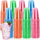 Pumtus 200 Pack Plastic Neon Cups, 16 OZ Disposable Black Light Party Glow Cups, Assorted Neon Color Tumbler, Cold Drinking Light Up Cup for Rave Party, Carnivals, Christmas Thanksgiving Halloween