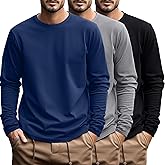 Ficerd 3 Pack Men's Big and Tall Shirts Long Sleeve Cotton Tee Crew Neck Oversize Tops Casual Loose Fit Knitted T Shirts