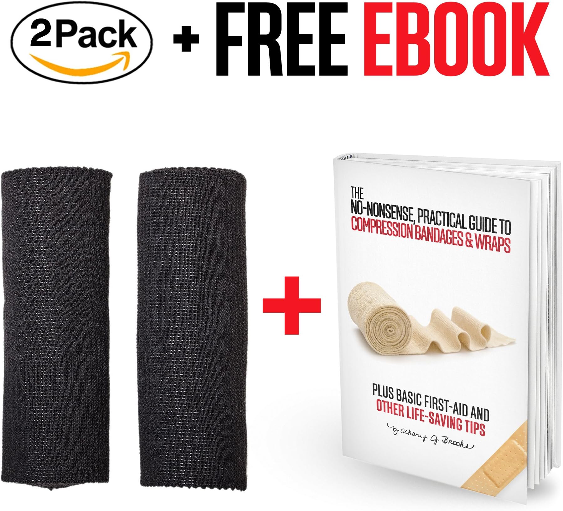 Standard Survival Pro Elastic Cotton 6" Bandage with Velcro Closure + Free eBook, 6 inches Wide x (13 to 15 ft. When Stretched), 2 Pack (Black): One Year Manufactures Warranty