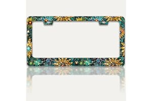 RTINRAN Beautiful Glass Flowers License Plate Frame Colorful Floral License Plate Holders Funny Stainless Steel Auto Accessory Bracket 2 Hole with Screws Universal Us Car License Plate Frames 6x12 Inch