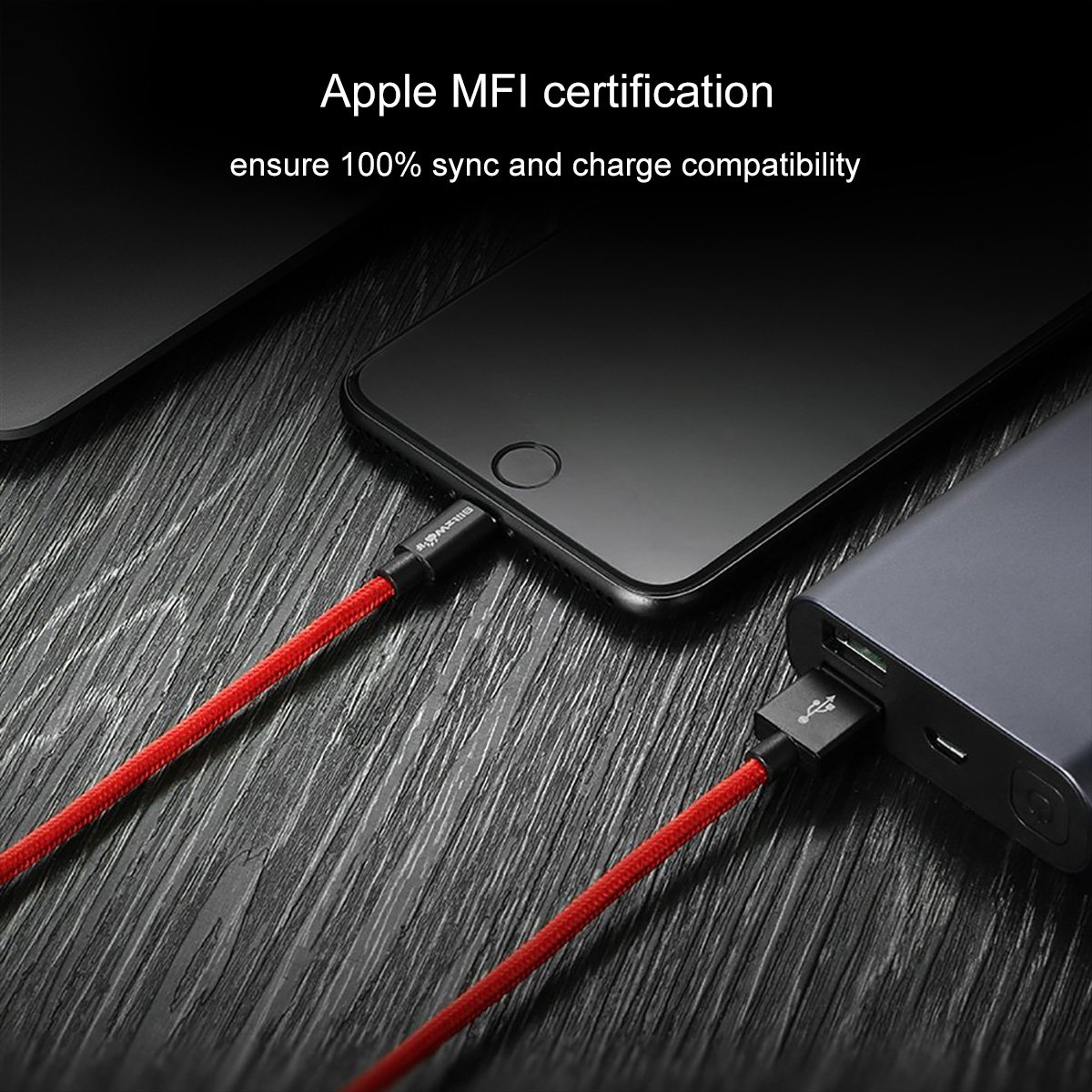 Lightning Cable Apple MFI Certified, BlitzWolf 1.8m 2.4A Nylon Braided Lightning to USB Cable with Magic Tape Strap for iPhone SE / 7 / 7 Plus / 6 / 6s / 6 Plus / 6s Plus, iPhone 5 / 5s / 5c, iPad Air, iPad mini, iPad Pro, iPod Touch, iPad(