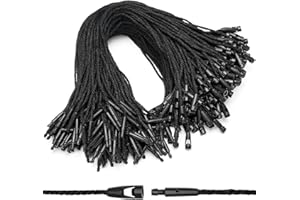 EUSOAR Tag String, 7.7" 200Pcs Cotton Ropes Snap Lock Pin Loop Fastener Hook Ties Easy and Fast to Attach Gift Clothing Price Hanging Tag Strings for Retail Store Boutique-Black