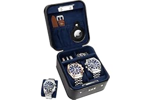 KAMIER Watch Travel Case with Combination Lock - 2 Watch Storage and Jewelry Organizer - Watch Case for Ring and Watch Storage, PU Leather Travel Watch Case, Ideal for Gift (With Gift Box) (Black)