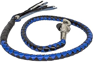 Dream Apparel 42" Leather Motorcycle Get Back Whip for Handlebar Fringed Biker Whip, Black and Blue