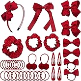 LACGO Pack of 37 School Uniform Hair Accessories - Hair Bow Clips Grosgrain Bow Headband Ribbon Alligator Ponytail Holder for Toddlers Teen Girls Uniform Christmas Party Prom (Burgundy)