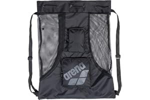 ARENA All Set Swim Sack Mesh Bag Pool Beach Gear Drawstring Satchel for Swim Accessories Quick Dry Polyester Equipment Tote for Swim Team Practice, Black, 40 Liters
