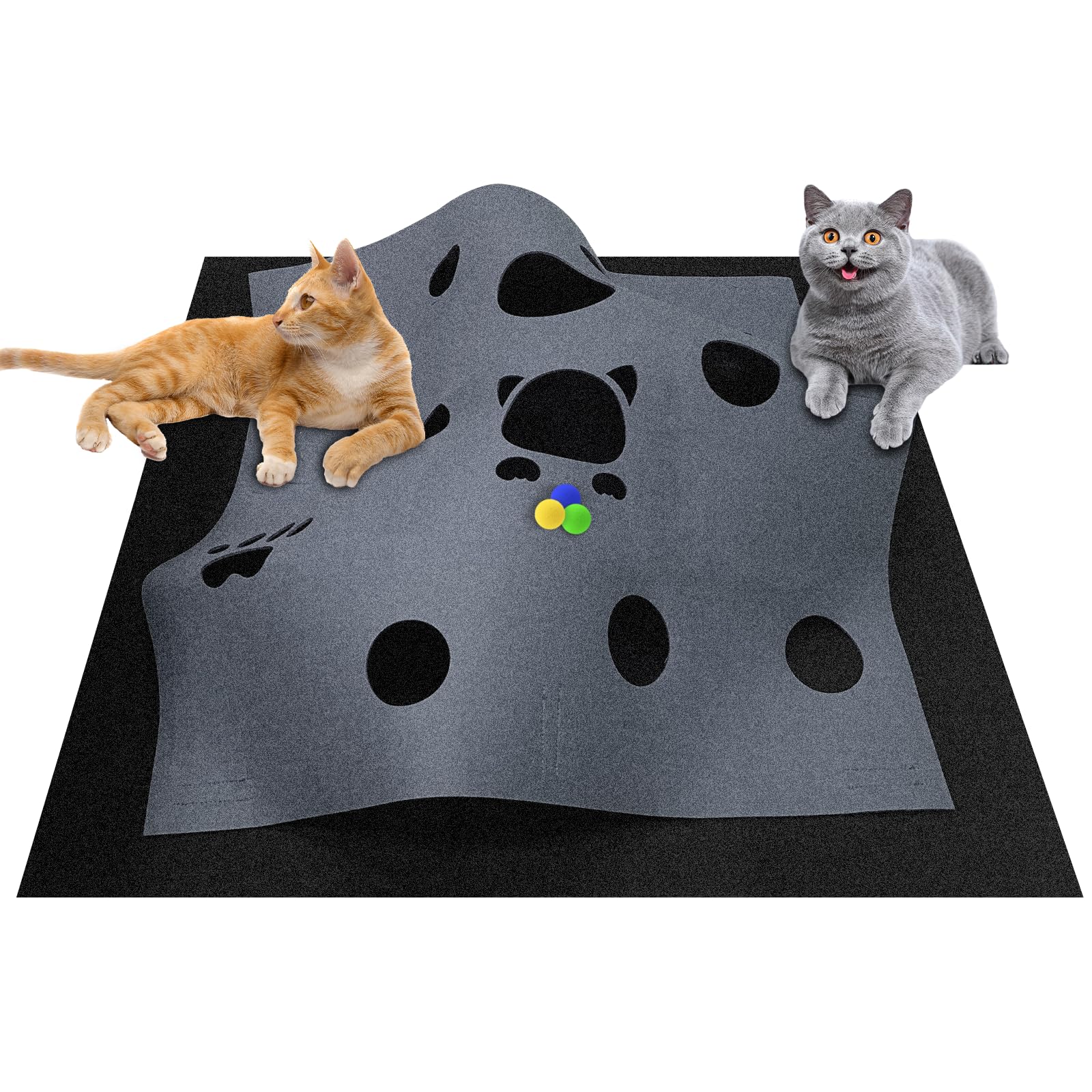 Cat Toy and Scratching Mat, Cat Felt Tunnel, Play Tunnel and Lying Mat for Sleeping Area, for Intelligent Play with Your Big Cat and Kittens. Patent Number: No 015084058-0001