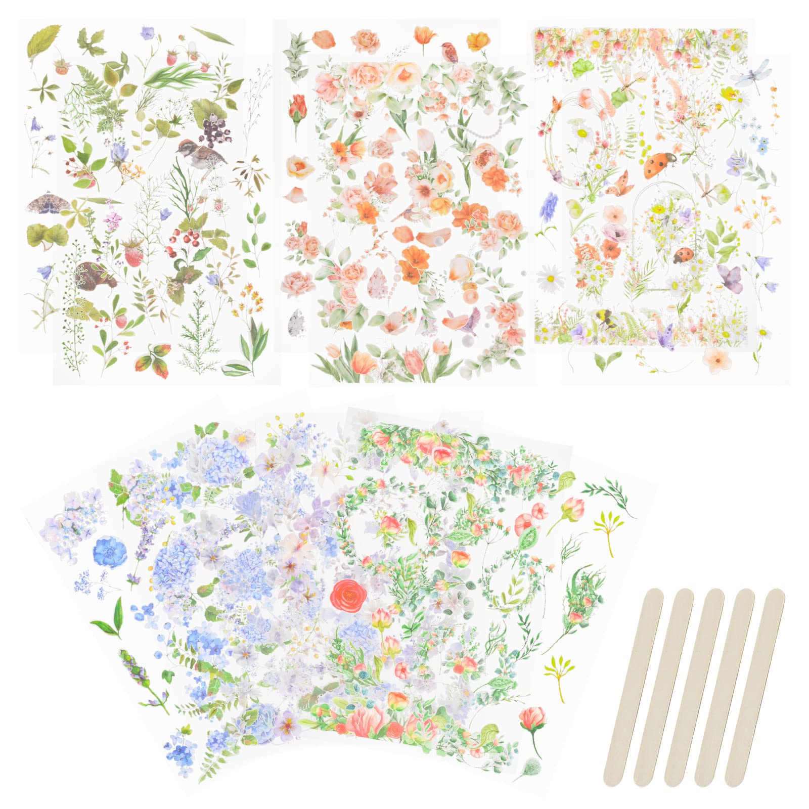 CRAFFANCY 12 Sheets Rub On Transfer Stickers, Floral Rustic Modern Style, Polyvinyl Chloride Material, Ideal for Scrapbook, Indoor Use, Botanical Theme