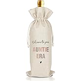 Aunt Wine Bag, Pregnancy Announcement, Reusable Burlap Drawstring Wine Bag, Welcome to Your Auntie Era, for New Baby Announcement, Baby Shower, Double-Sided Printed with Exquisite Patterns (A34)
