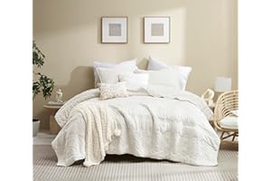 B2EVER Boho Ivory Quilt Queen Size Bedding Sets with Pillow Sham, Bohemian Lightweight Soft Bedspread Coverlet, Cream Farmhouse Quilted Blanket Thin Comforter Bed Cover for All Season, 3 Pieces, 90x90 inches